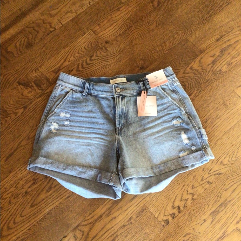 Denim high rise cuffed women’s shorts.